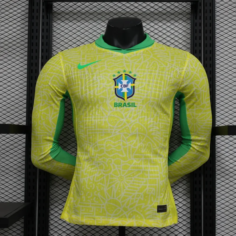 2024 Player Version Brazil Home Long Sleeve Soccer Jersey 1:1 Thai Quality