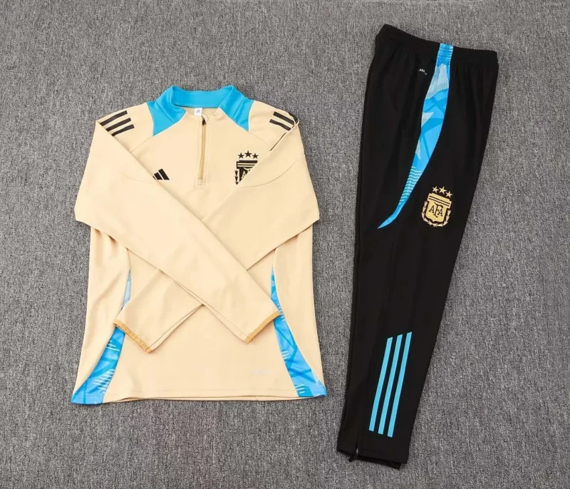 2024 Argentina Half-Pull Training Suit Khaki Football Shirt Set 1:1 Thai Quality - Image 3