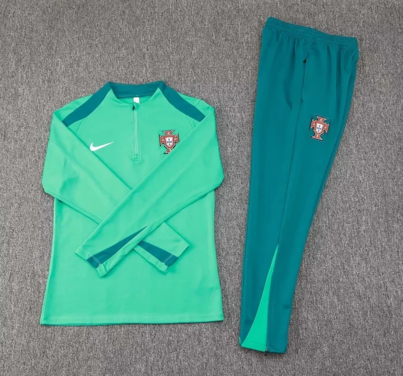 2024 Portugal Half-Pull Training Suit Green Football Shirt Set 1:1 Thai Quality - Image 3
