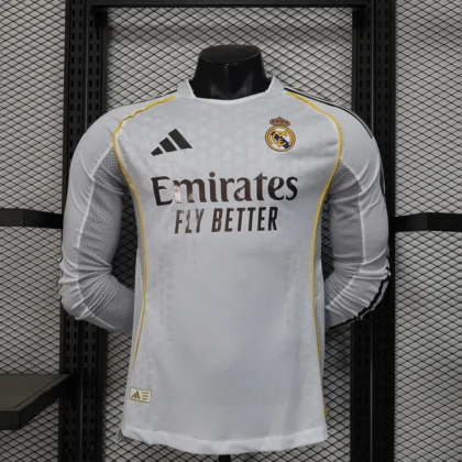 2025/2026 Player Version Real Madrid Home Long Sleeve Football Shirt 1:1 Thai Quality