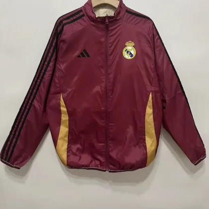 2024/2025 Real Madrid Red Double-Sided Windbreaker Plaid Fabric 1:1 Thailand Quality