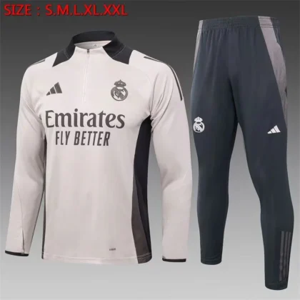 2024/2025 Real Madrid Half-Pull Training Suit Beige Yellow Football Shirt 1:1 Thai Quality