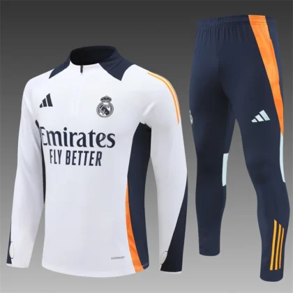 2024/2025 Real Madrid Half-Pull Training Suit White Football Shirt 1:1 Thai Quality
