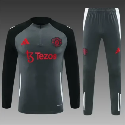 2024/2025 Manchester United Half-Pull Training Suit Dark Grey Football Shirt 1:1 Thai Quality