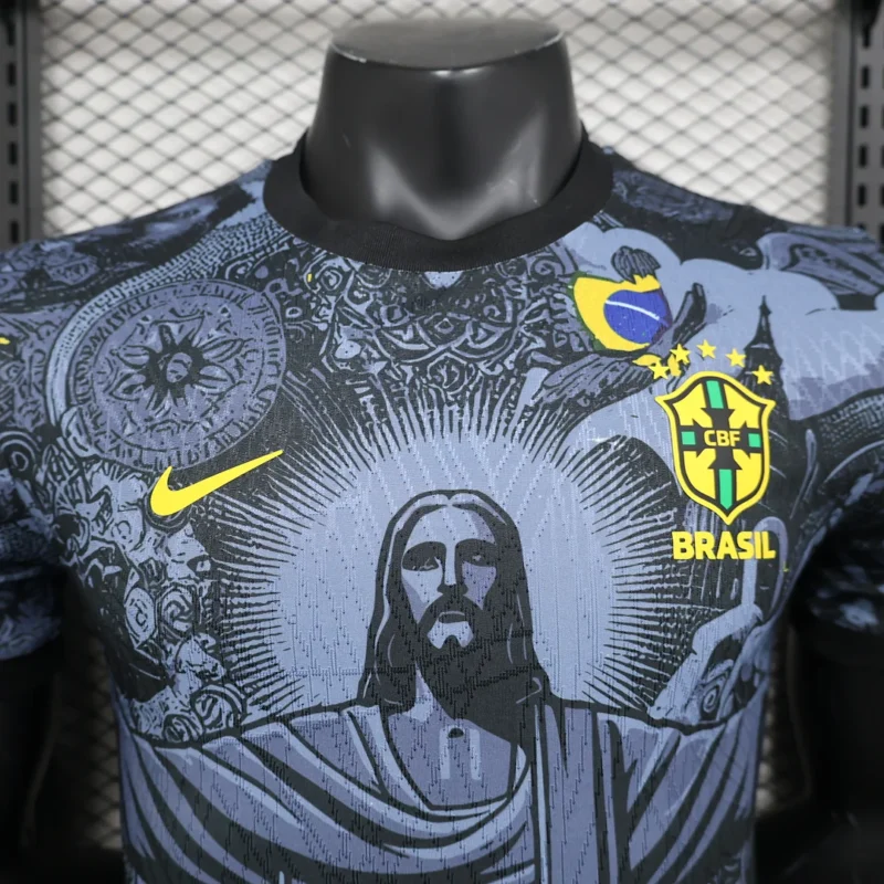 2024 Player Version Brazil Special Edition Jesus Black Gray Soccer Jersey - Image 3