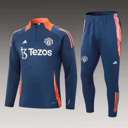 2024/2025 Manchester United Half-Pull Training Suit Royal Blue Football Shirt 1:1 Thai Quality