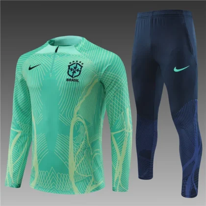 2023 Brazil Half-Pull Training Suit Light green Football Shirt 1:1 Thai Quality Set