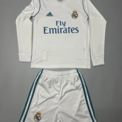 2017/2018 Retro Long Sleeve Real Madrid Home Football Shirt 1:1 Thai Quality Kids Size